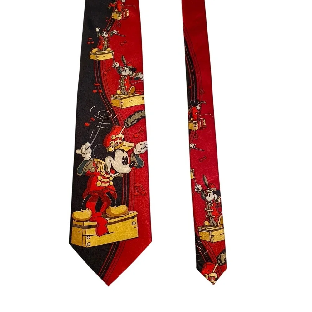Mickey Unlimited Disney Mickey Mouse Bandleader Red Black Silk Feel Necktie
